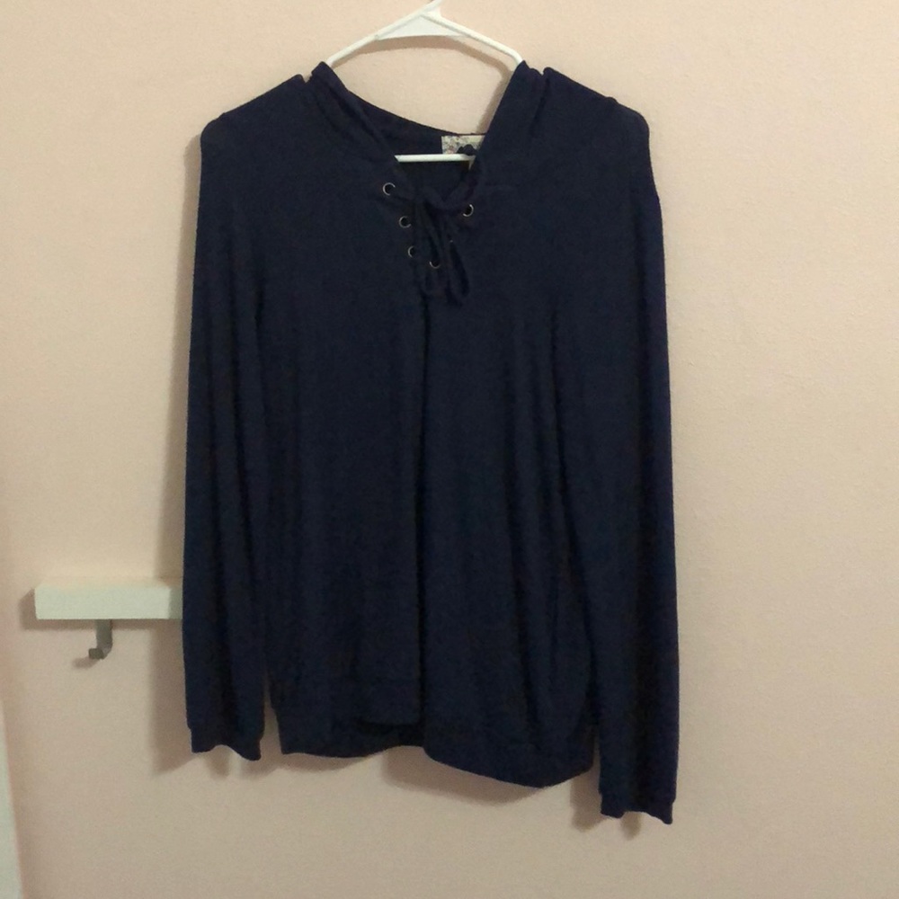 Navy Blue Hoodie With Tie Up Sting